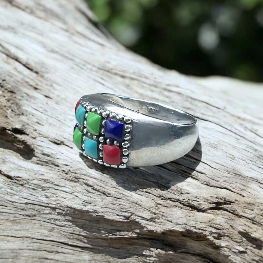 🌺 Sterling Silver Multicolor Stone Ring – Southwest / Zuni Style - Picture 3 of 8